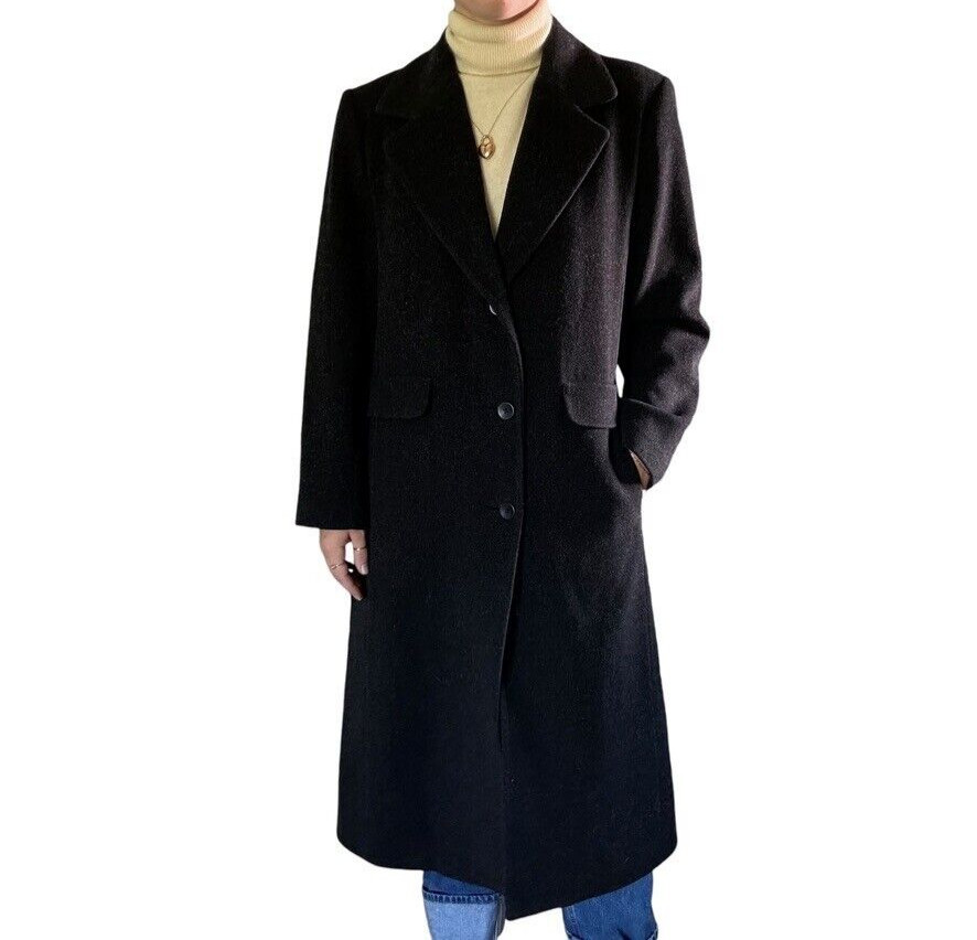 Vintage 1990s Forecaster Gray Wool Cashmere Blend Dark Academia Trench Coat Sz M