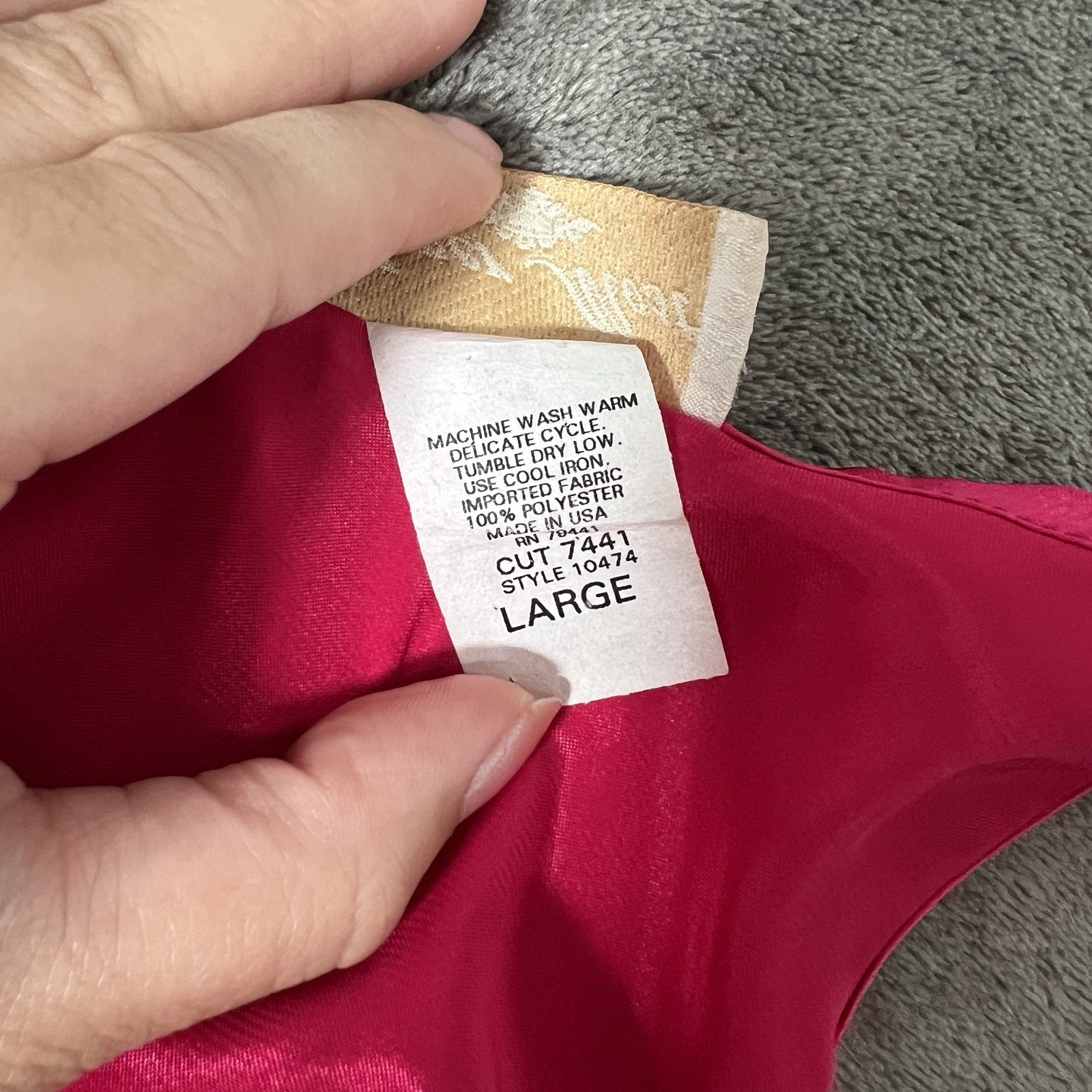 Vintage Magenta Hot Pink Satin Feel Slip Dress with Embroidered Details Sz L