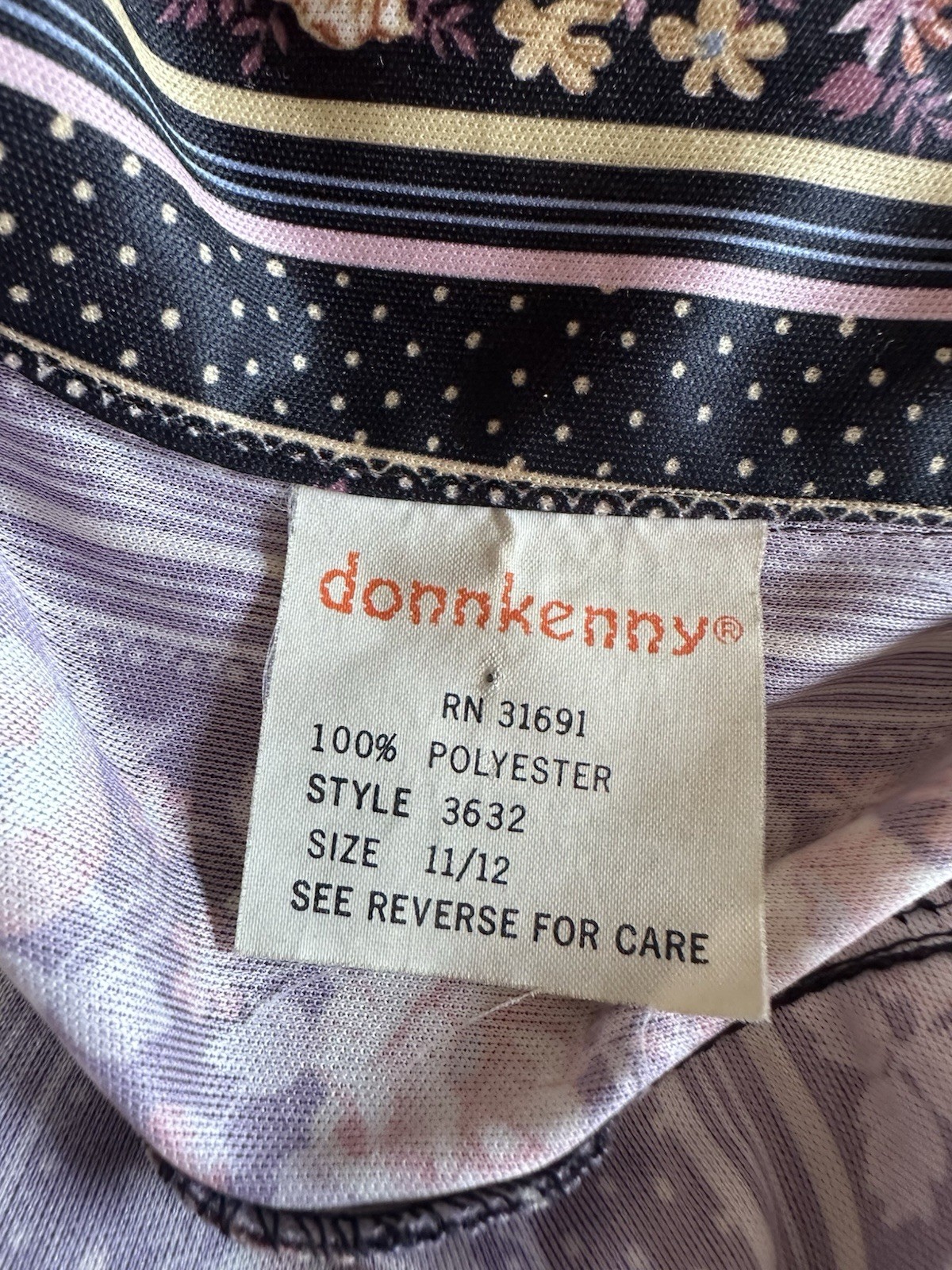 Vintage 70’s Donnkenny Size 12 Black Floral Striped Long Sleeve Tie Waist Blouse
