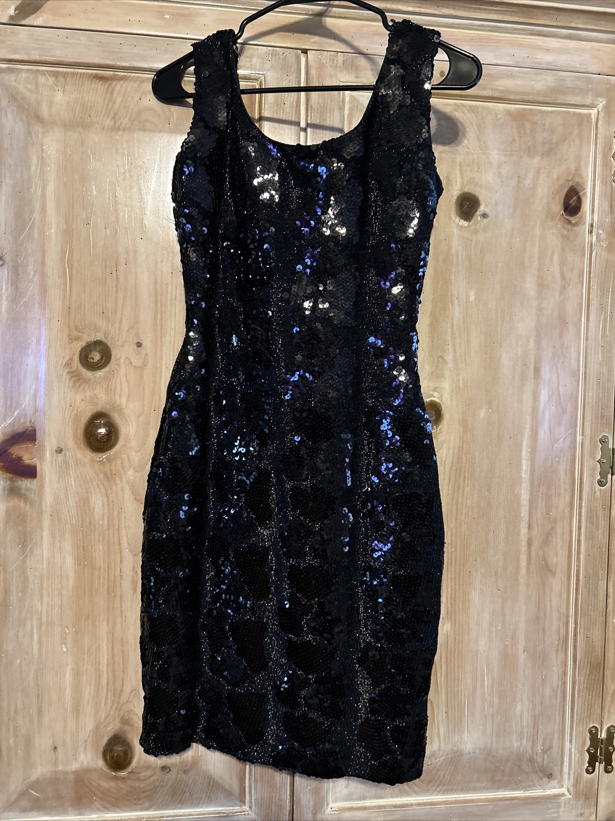Vintage Dave And Johnny Sexy Black Sequin Body Con Dress Polyester Size 5/6 S