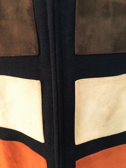 Gina Teresa VTG 100% Black Wool + Suede Graphic Zip Made in Hong Kong Vest sz 16