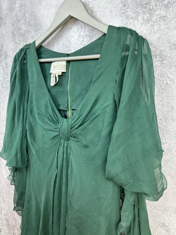 Gina Fratini Vintage 1970s Pure Silk Chiffon Draped Maxi Dress Size UK 10