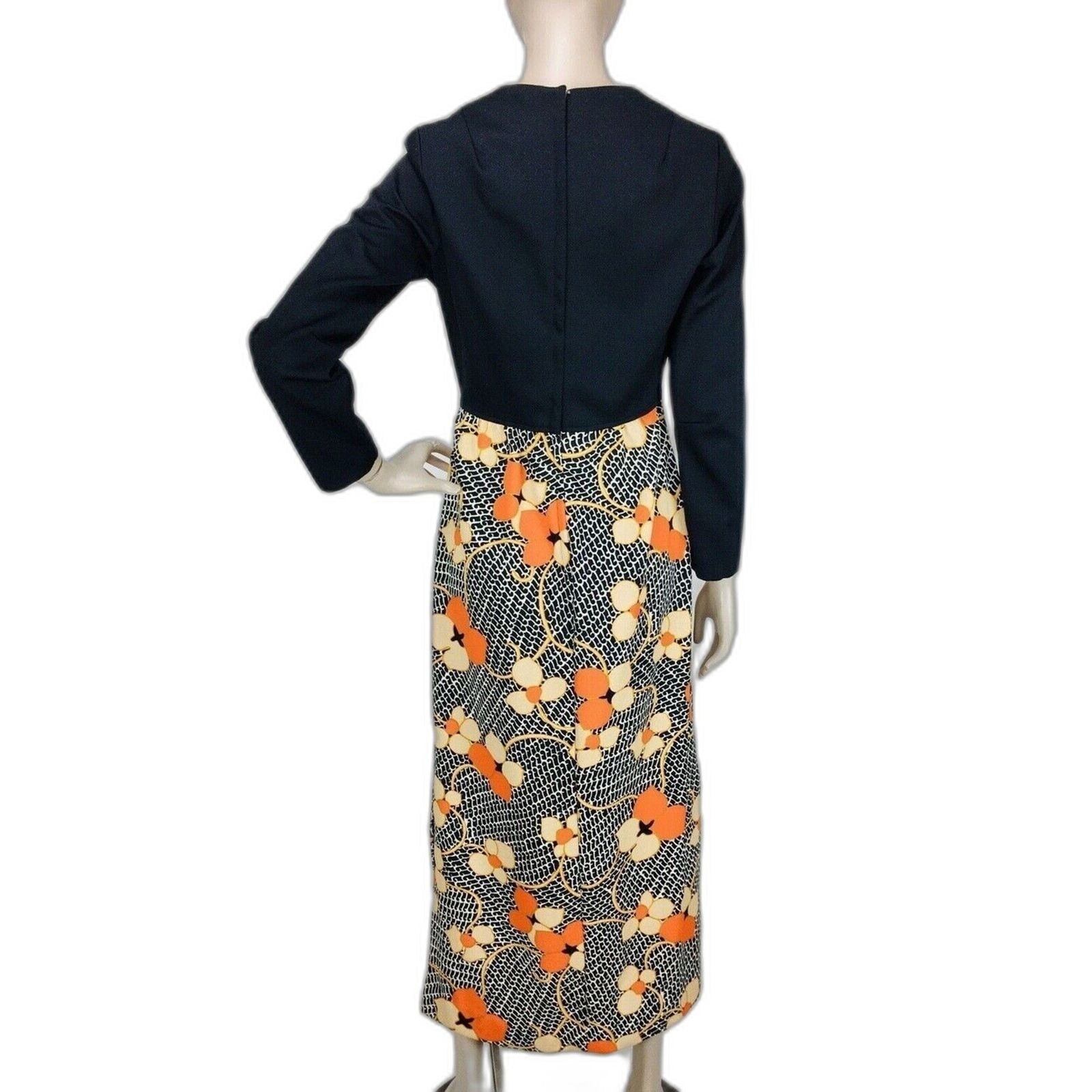 Vintage 70s MOD Floral Cinched Empire Waist Double-Knit Textured Maxi Dress NEW