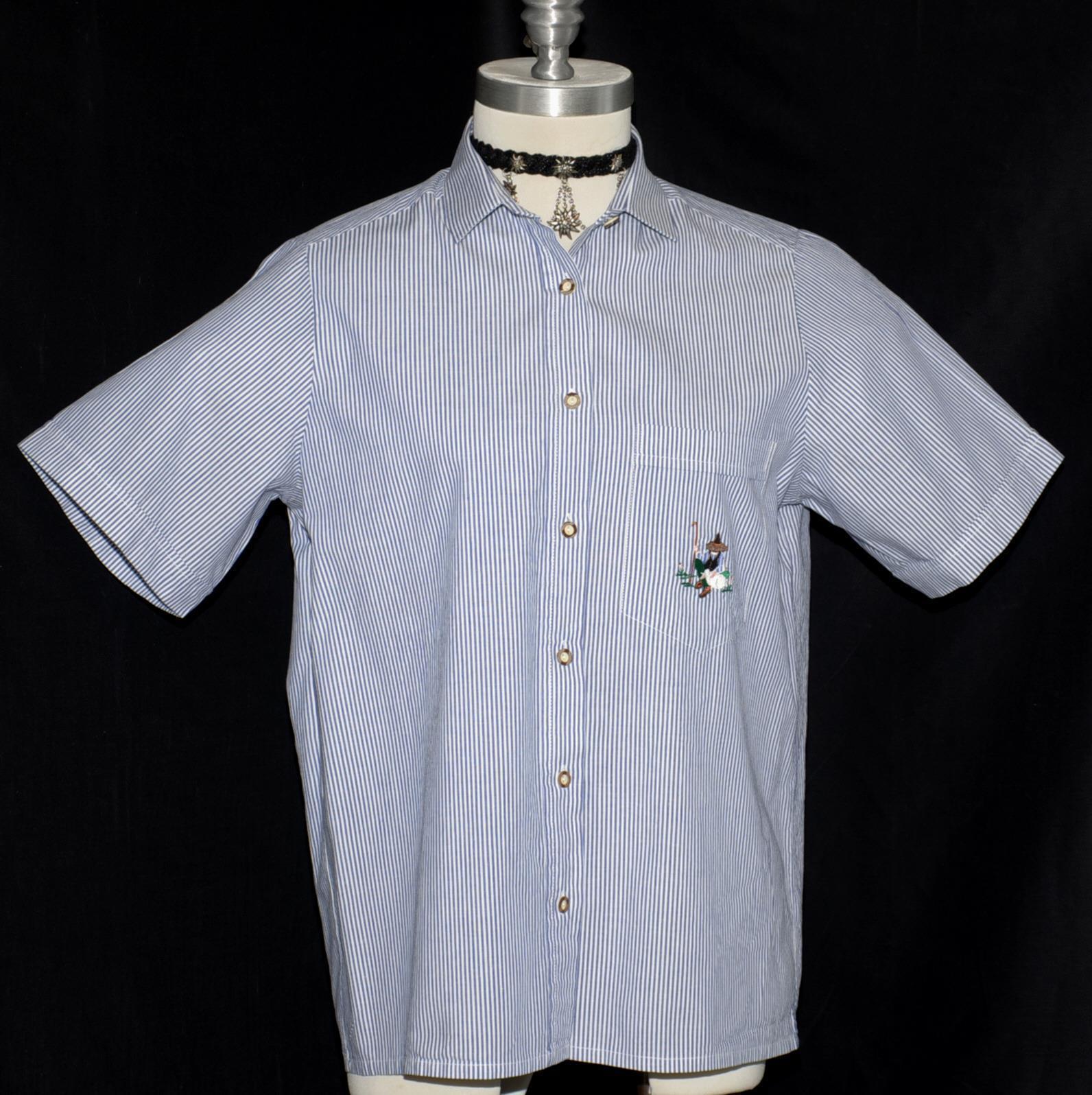 COTTON Plaid BLOUSE Shirt Button Down German SHORT SLEEVE Western/B41″/14 L