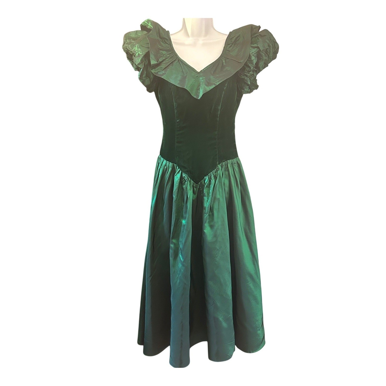 80s Charisma by R.L. Aire Dress Prom Party Velvet Taffeta Emerald Green Glamour