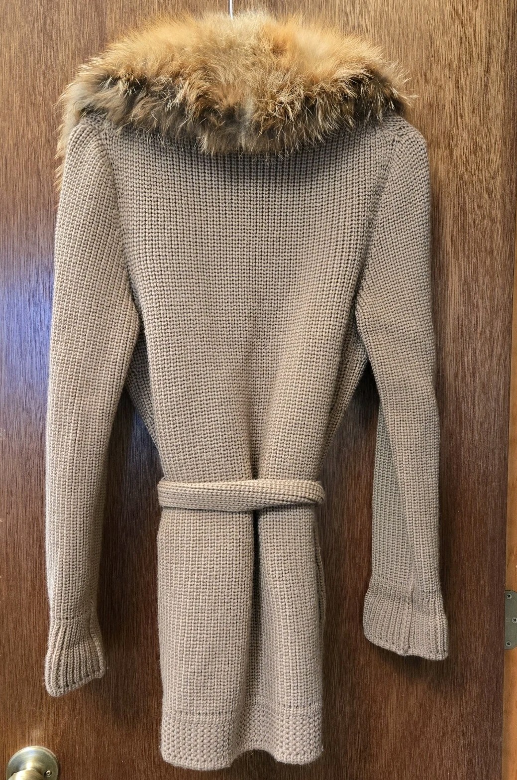 Vintage Murra Furs Collar Ruff Camel Colored Belted Open Front Cardigan Jacket S