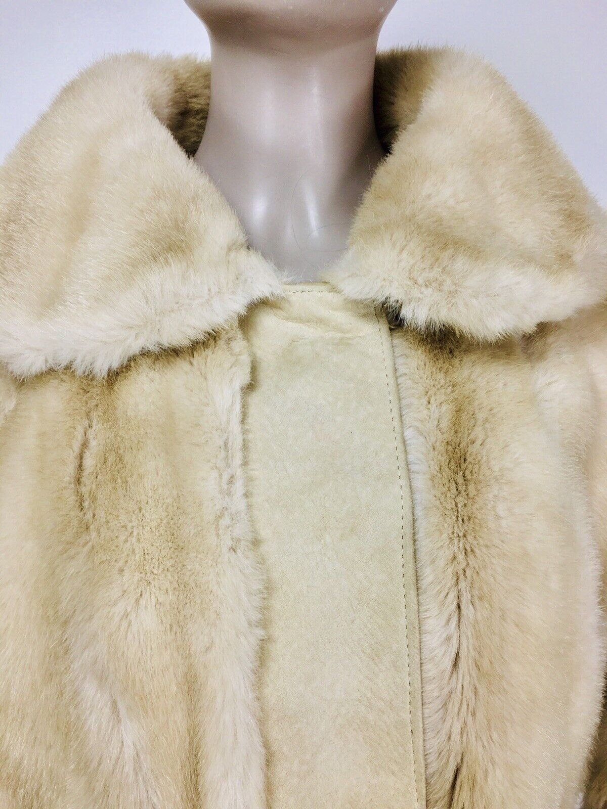 VTG 60s Lilli Ann Beige Suede Leather Faux Fur Belted Mob Wife Penny Lane Coat