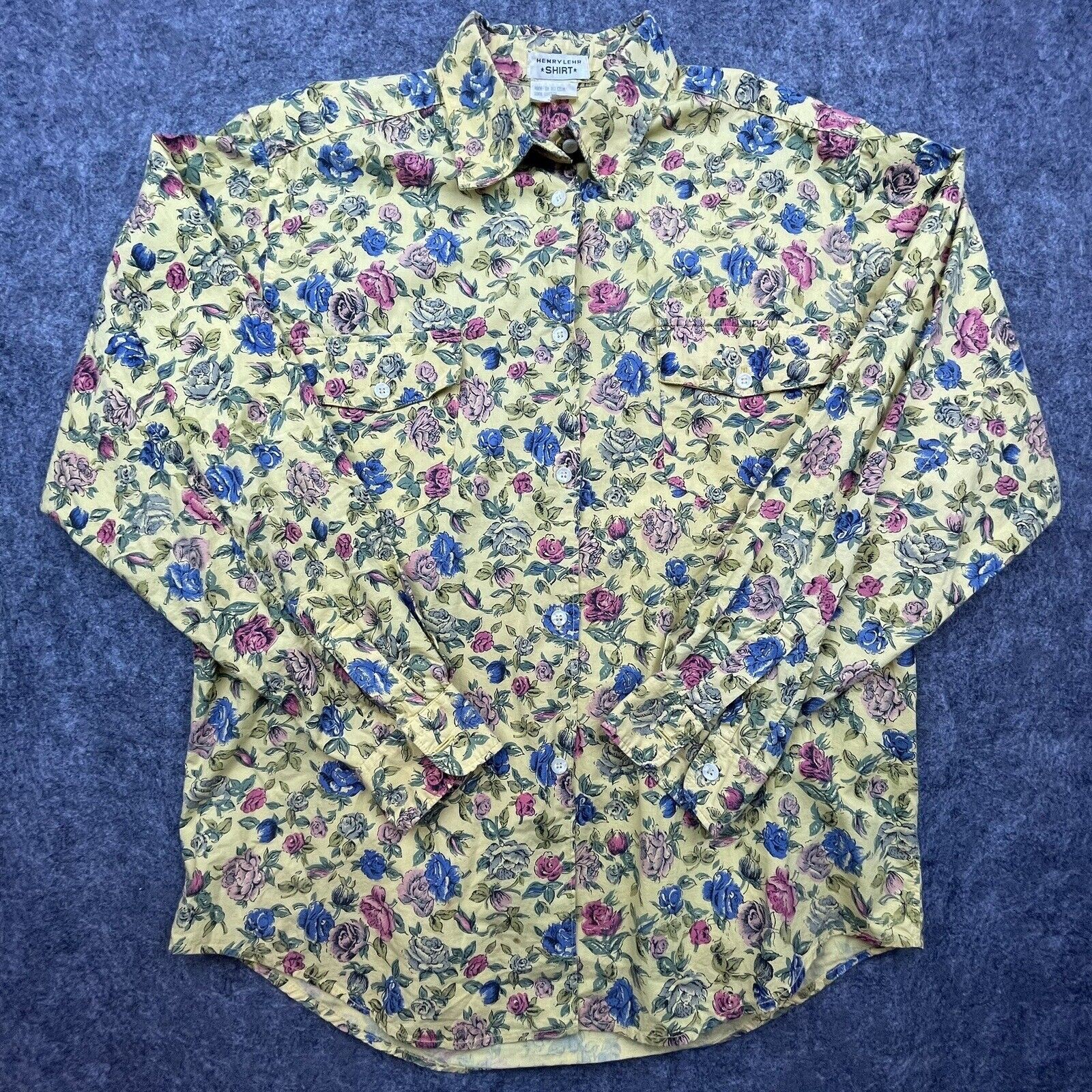 VTG Henry Lehr Shirt Womens Large Butter Yellow 70s Boho Grandma Romantic Boxy