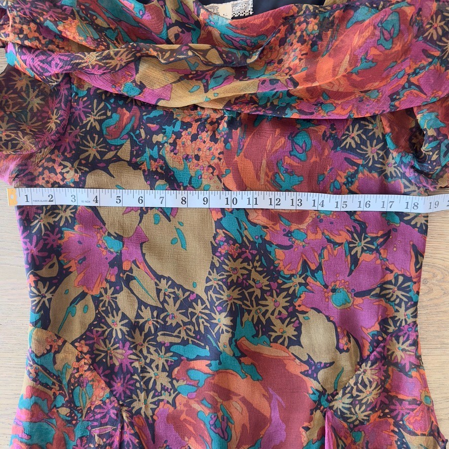 VTG Holly Harp 100% Silk Chiffon Tiered Ruffle Long Sleeve Floral Dress-Size Med