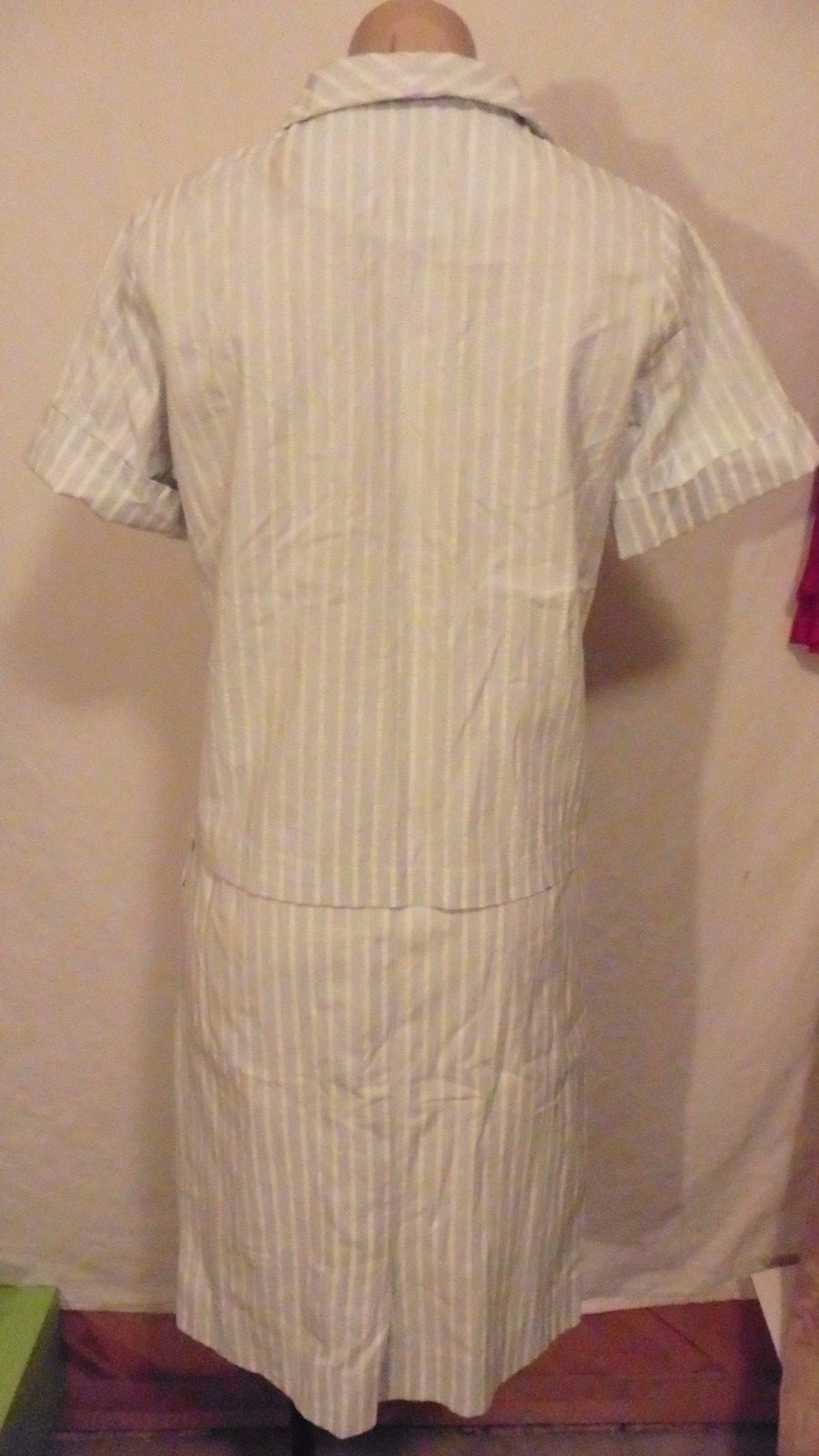 50-60s Light Blue and White Striped Seersucker Top & Skirt