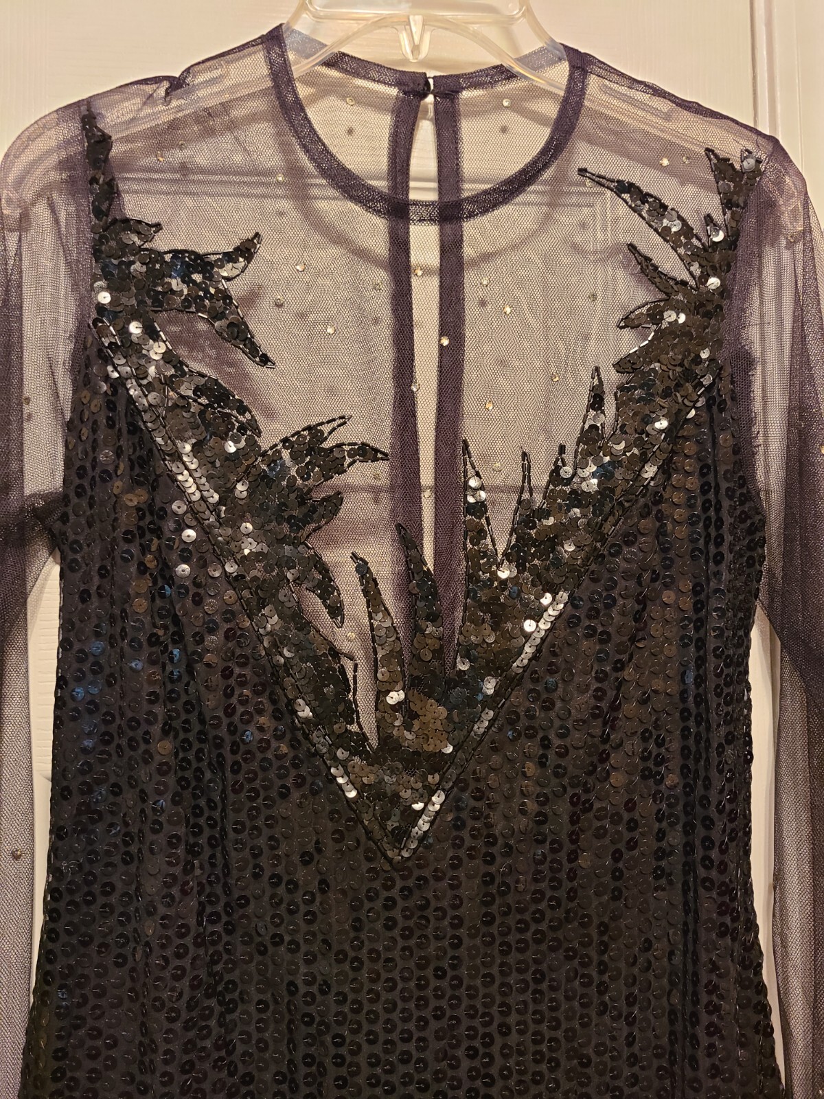 Sequined Evening Cocktail Dress Black With Chiffon Tier Skirt ILGWU USA Vintage