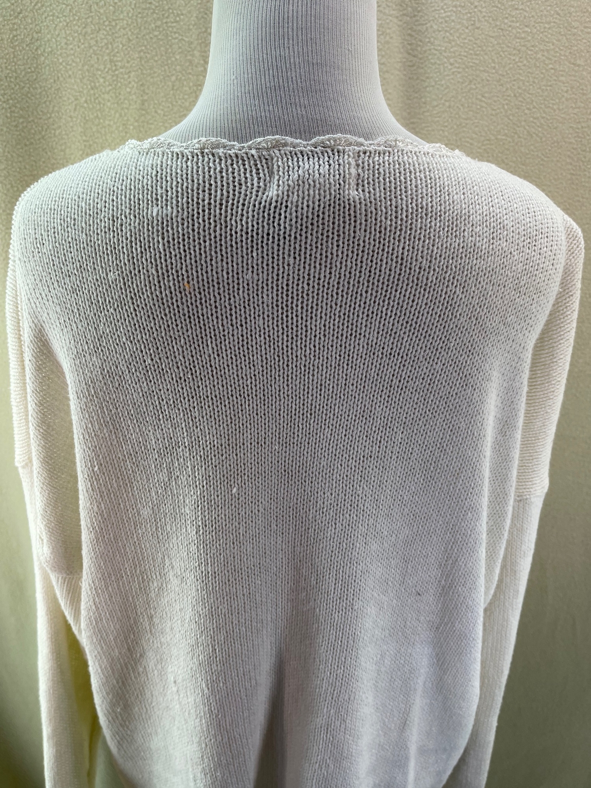 Bonnie and Bill Vintage Cream Scallop Edge Lace, Ribbon & Pearl Knit Sweater, 2X
