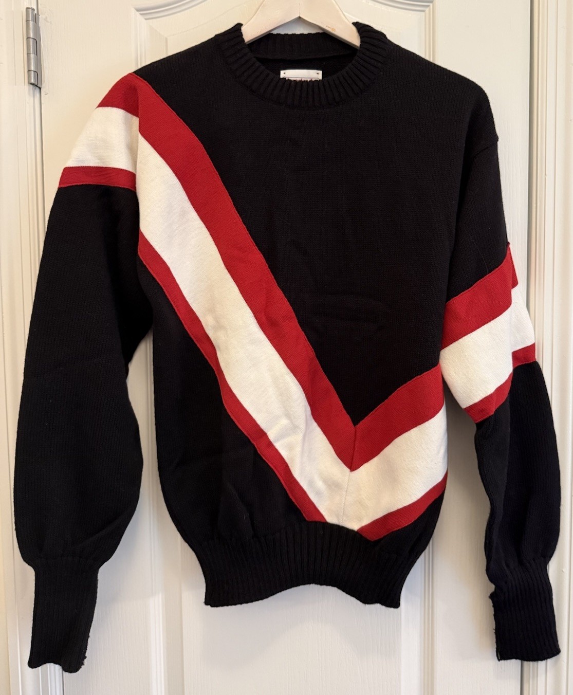 Vintage 70/80s CHEERLEADER Supply Co Cheer Sweater USA Black Scr Red White Sz 40