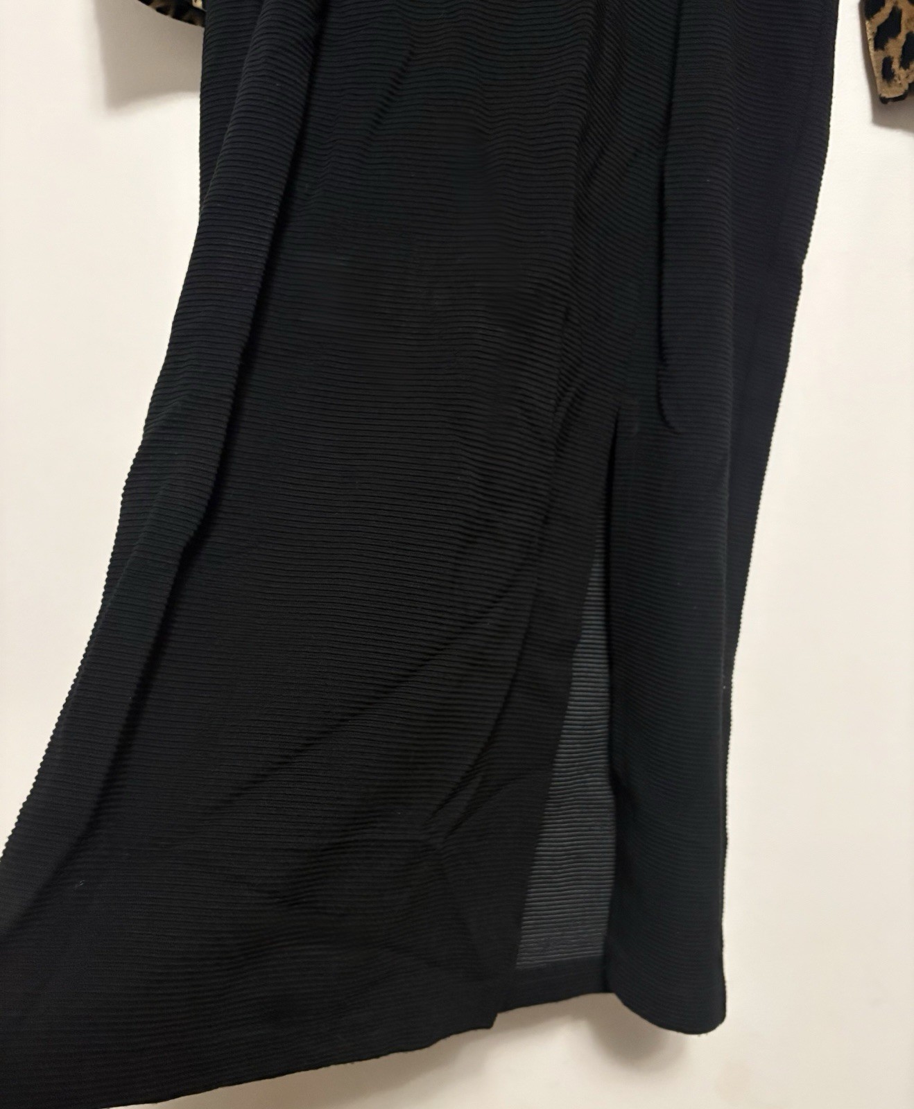 Vintage D.J. Summers Black Leopard Velvet Trim Midi Dress Size 12 Vguc