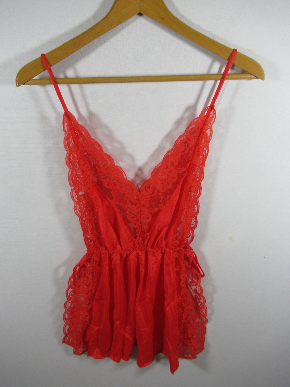 Vintage 60s 70s Pandora Lingerie Frilly Satin & Lace Camisole Medium Red