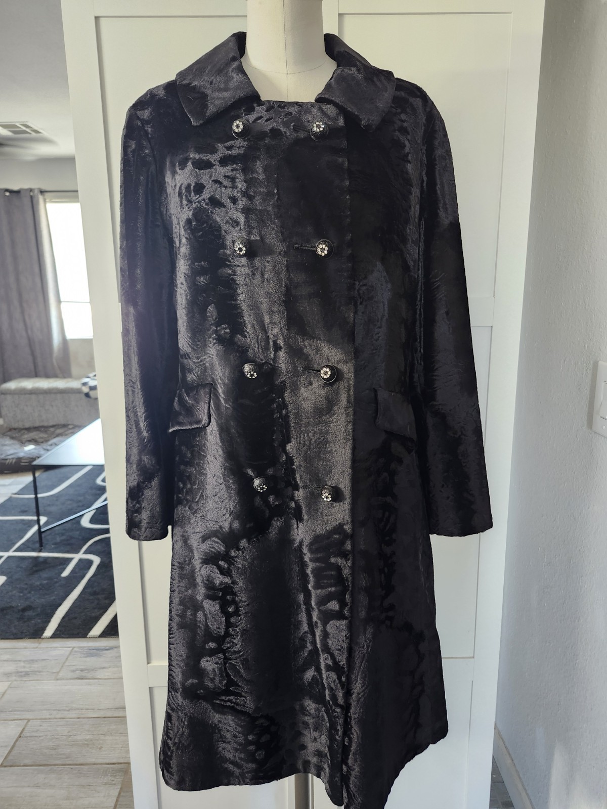STUNNING VTG 50s Velvet Fur Double Breasted Coat ENGLAND Borella Sportowne M/L