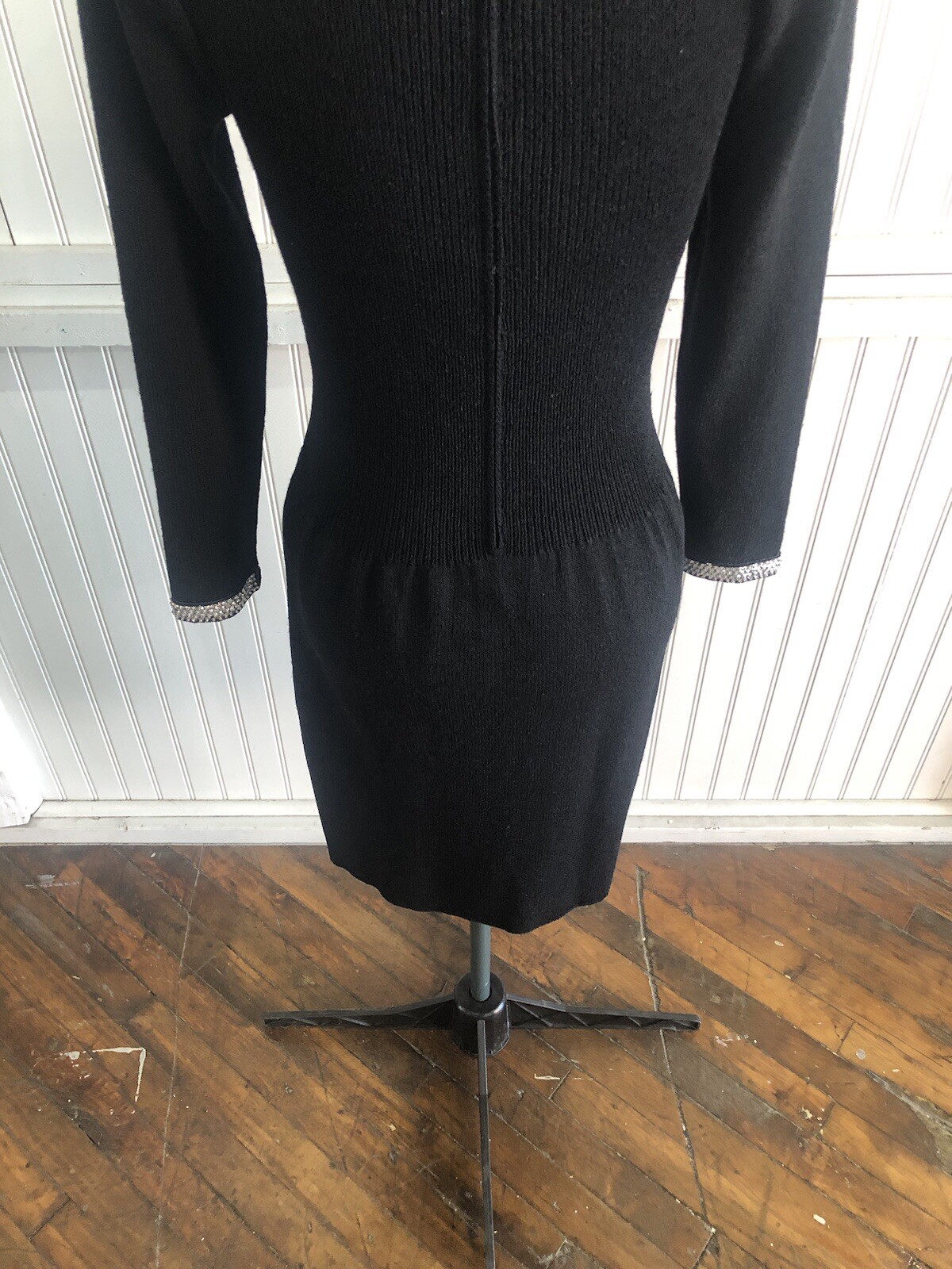 Vintage Black Knit Don Sayers For Wellmore Dress Silver Sequin Bow, *New Year’s