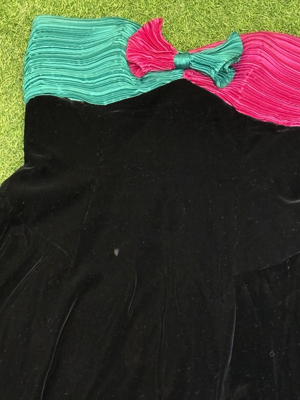 Vintage Morton Myles Dress 10 Black Pink Green Velvet Party Formal Ball Gown USA
