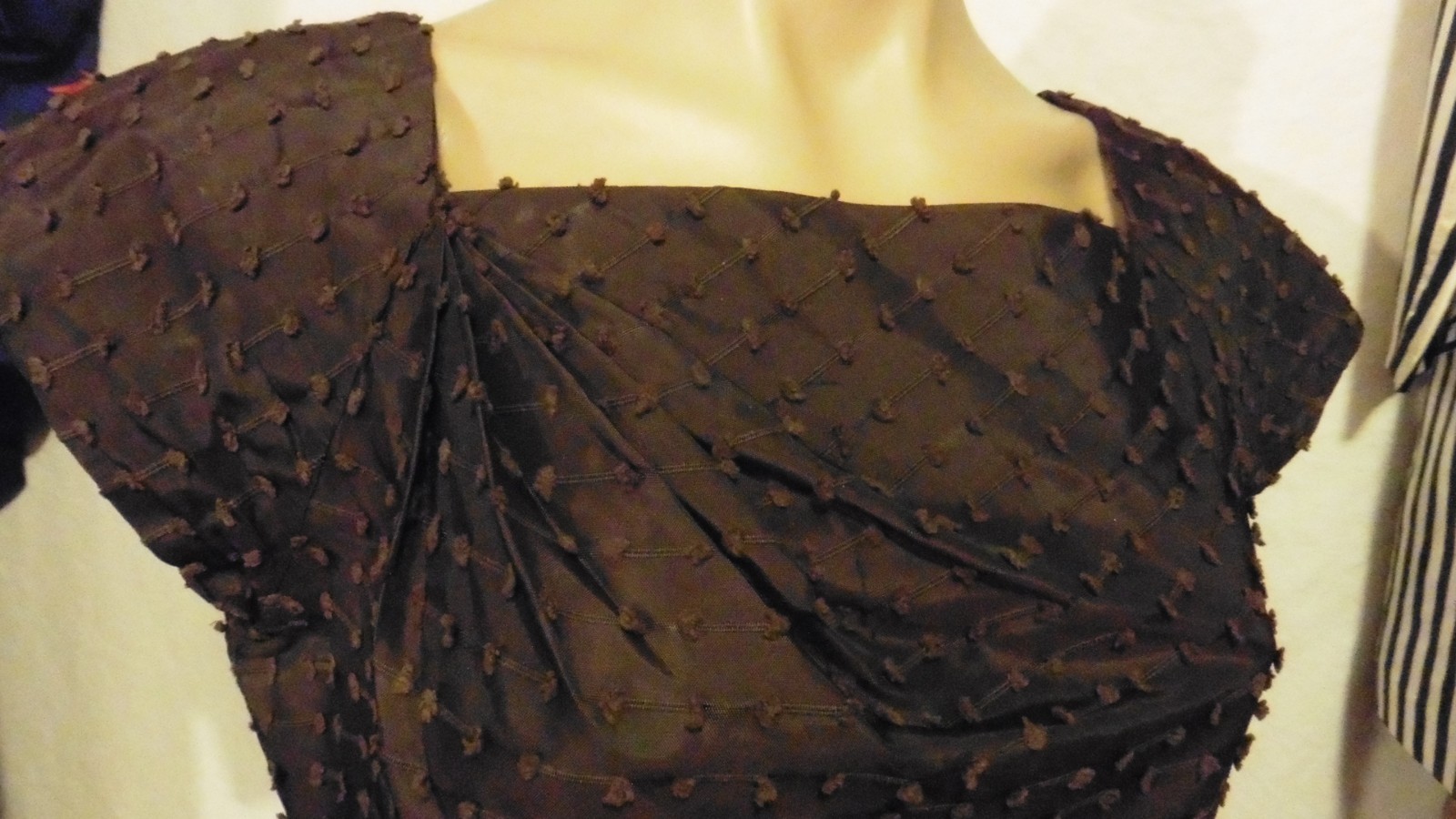 40s Dark Chocolate Brown Drop Waist Tufted Nubby Taffeta Party Dress sz S