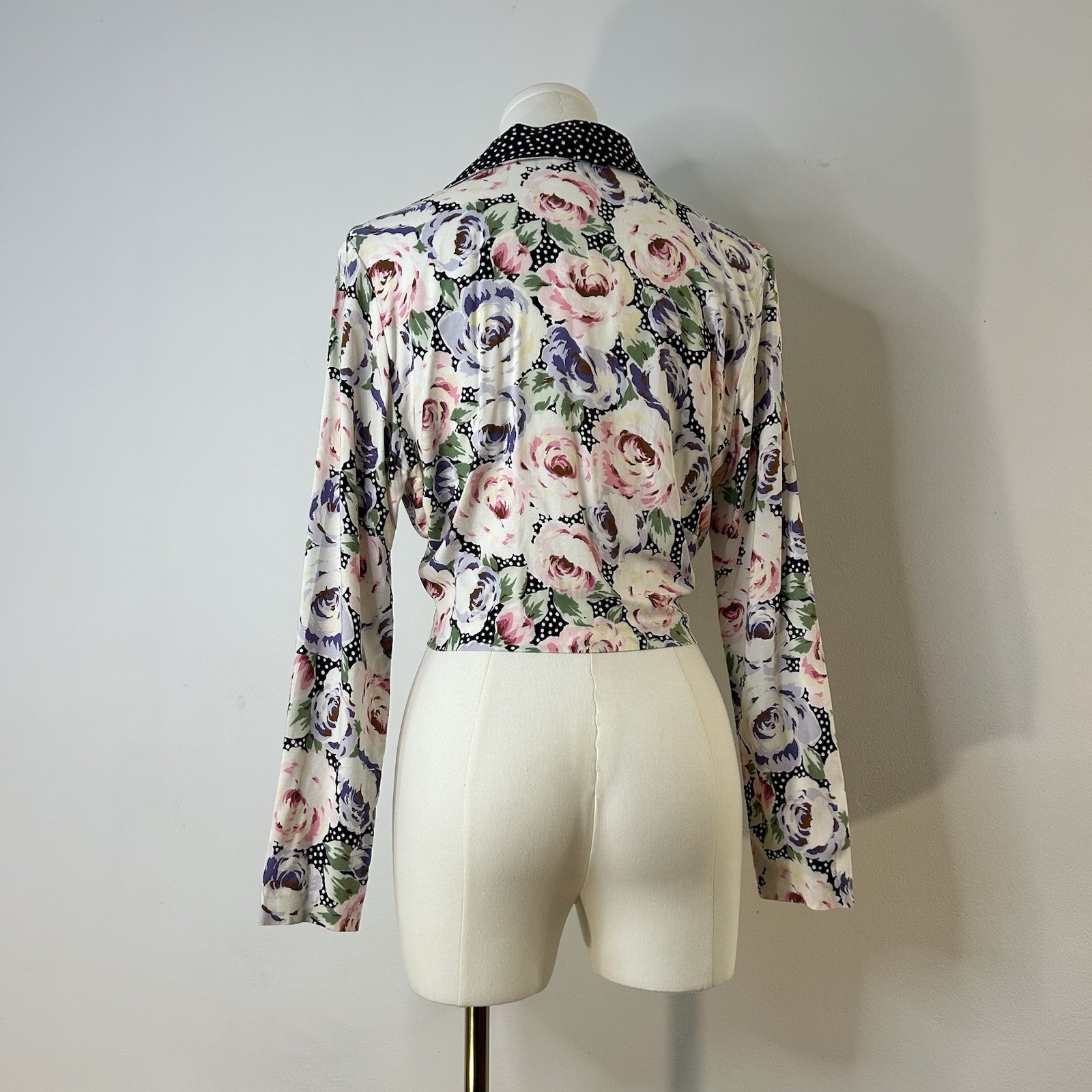 80s Preppy Polka Dot Floral Top 36-38 Inch Bust Romantic Soft Girl Cottagecore