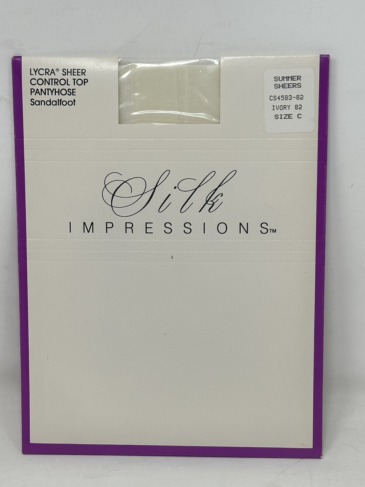 NEW Lycra Sheer Control Top Pantyhose Silk Impressions Sandalfoot Sz C WHITE