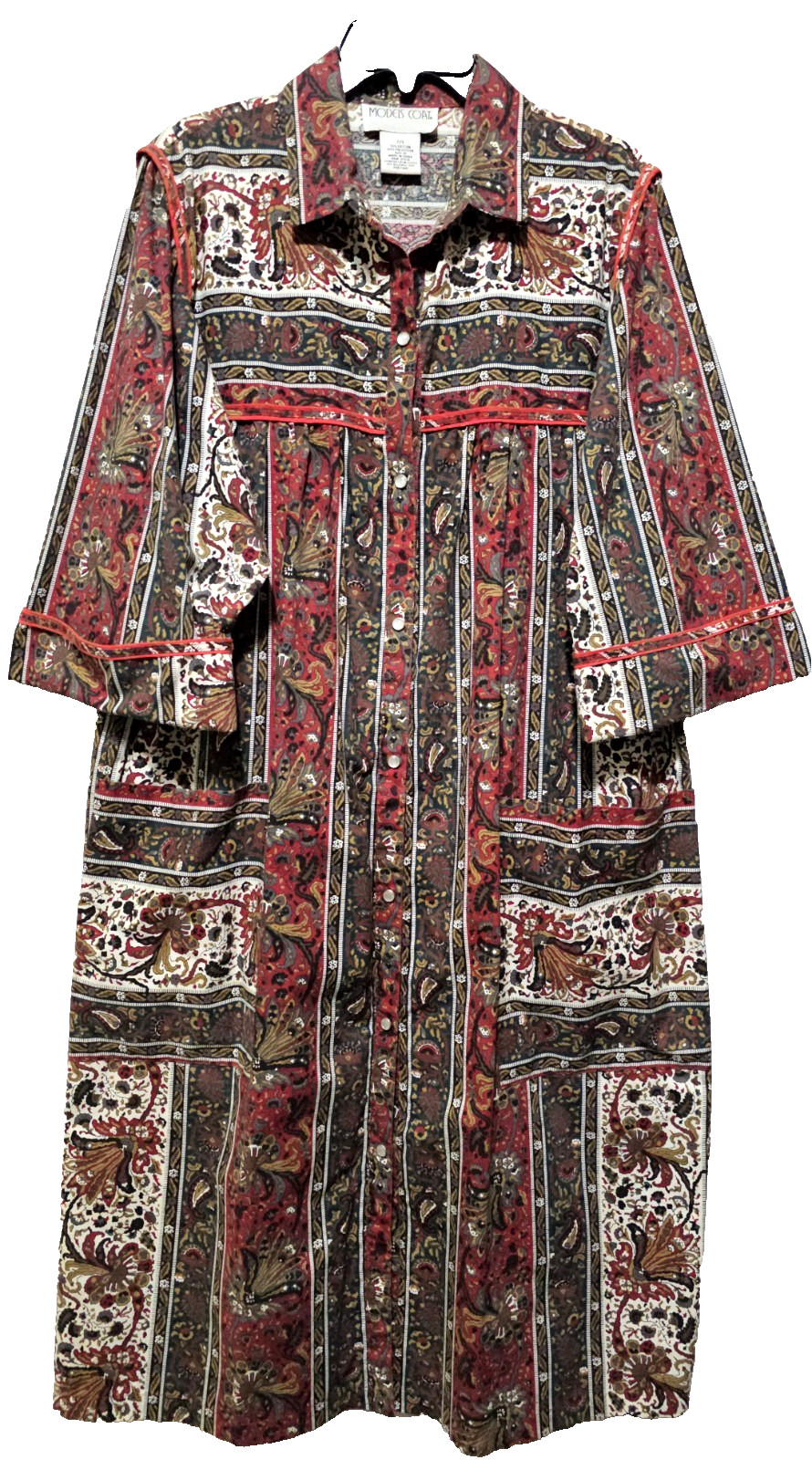 Vtg Models Coat Sz 14 Pearl Snap Grannycore Duster Boho Paisley Loungewear EUC