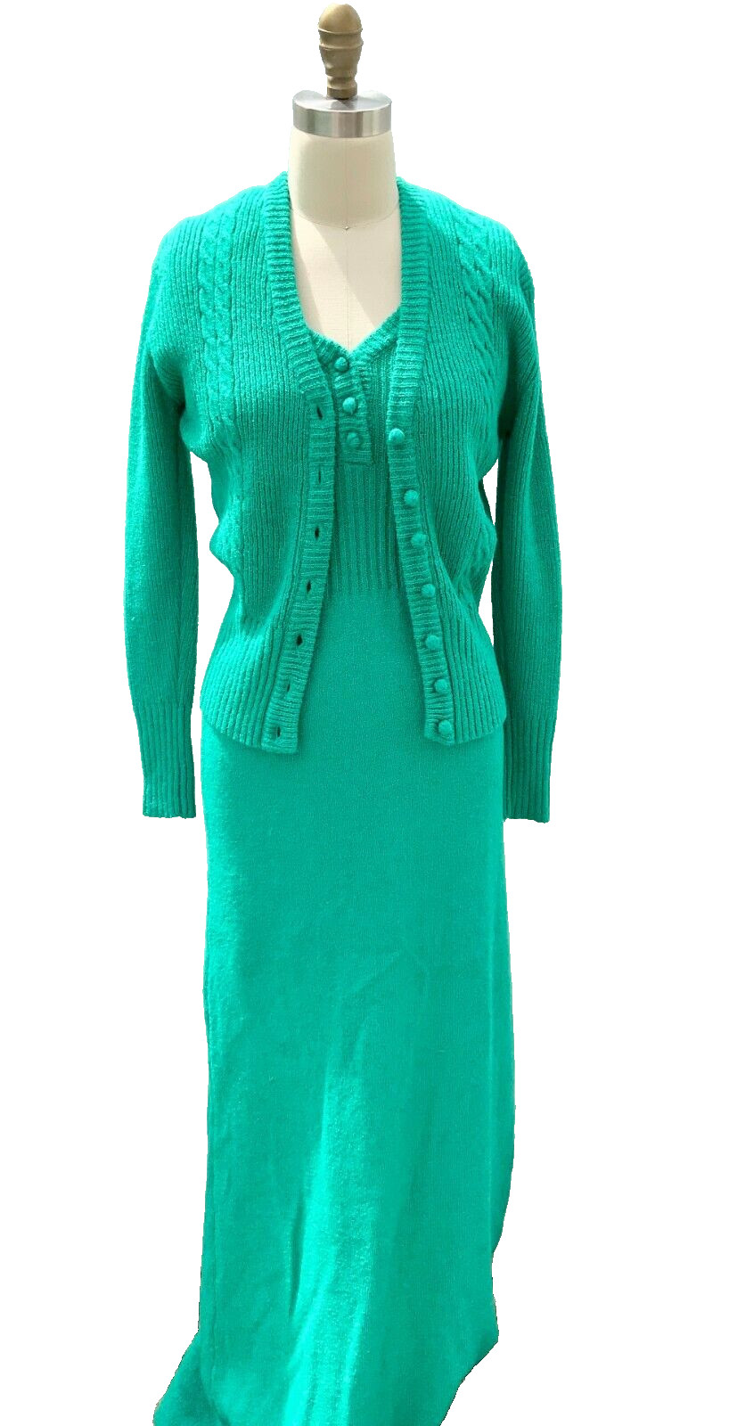 Authentic VTG 70s Jon-Michel Knit Maxi Sweater Dress & Sweater Green S
