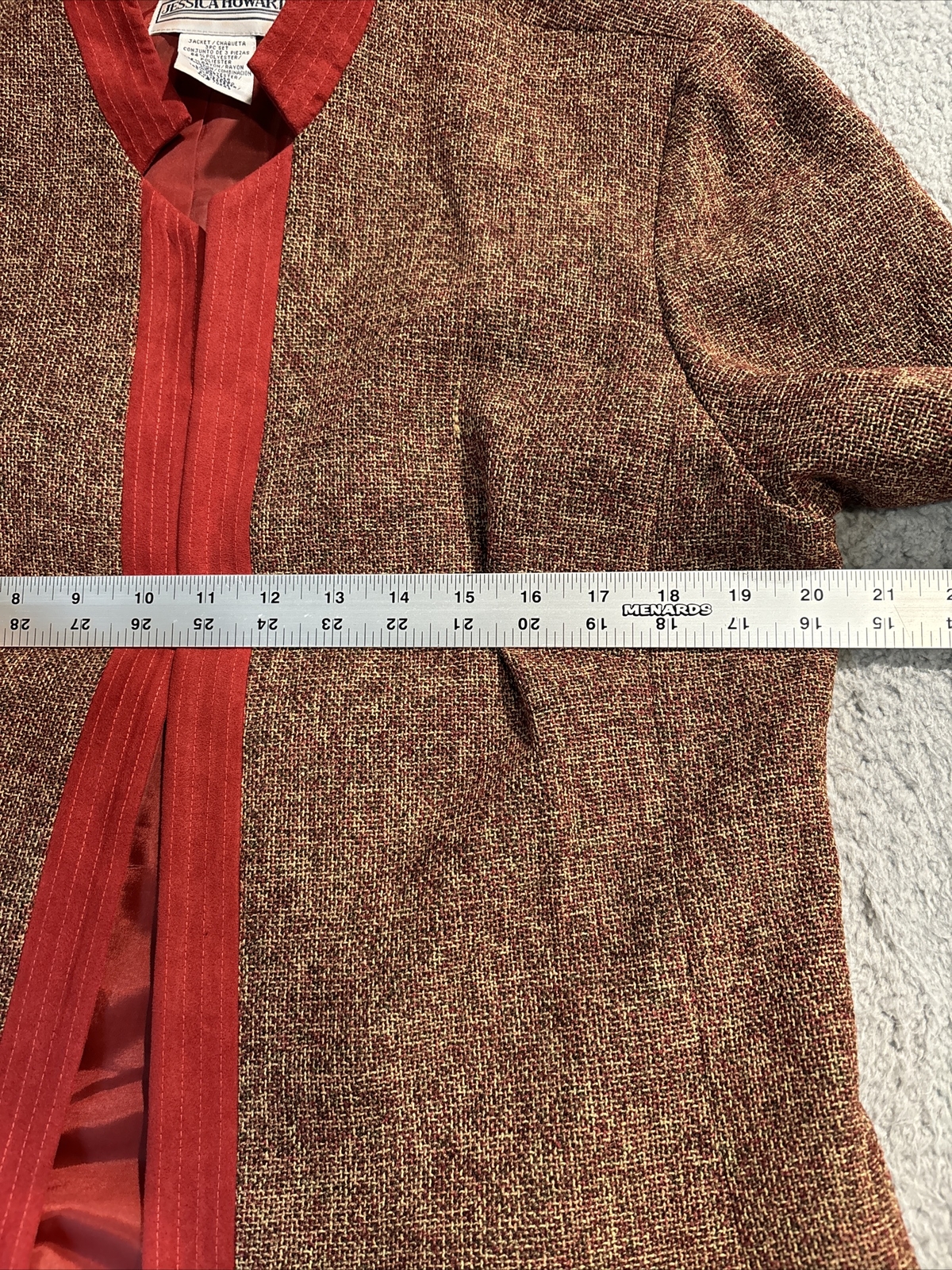 Jessica Howard Womens Open Front Jacket Blazer Lined Tweed Rust 14 Flip Cuff