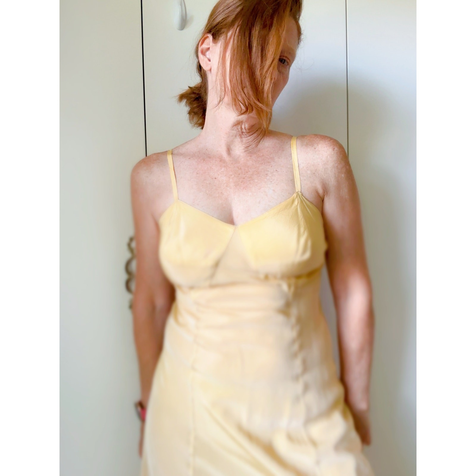 Antique 40s Buttercream Yellow slip dress Maxis SZ M/8 Soft Girl Coquette
