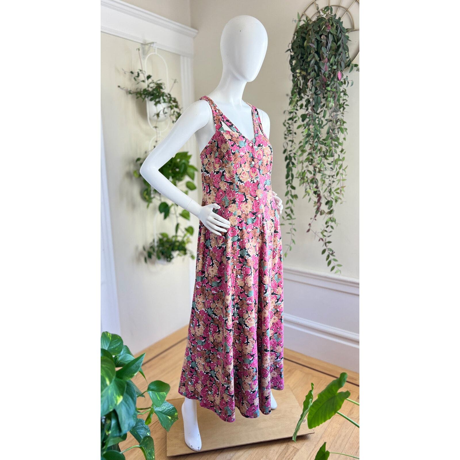 Vintage 1990s Jumpsuit 90s Floral Print Wide Leg Palazzo Romper Pink Cotton