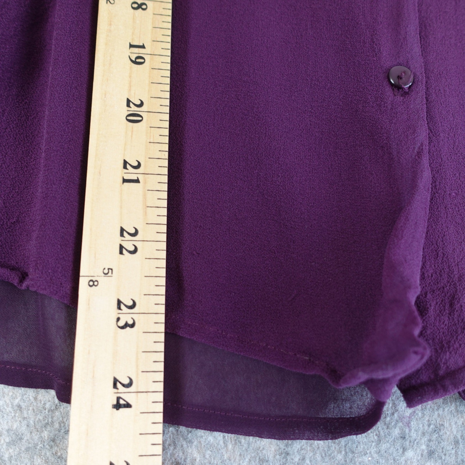 Vintage Top Womens 12 Med Purple Silk Sheer Flare Sleeve Button Up Blouse 90s