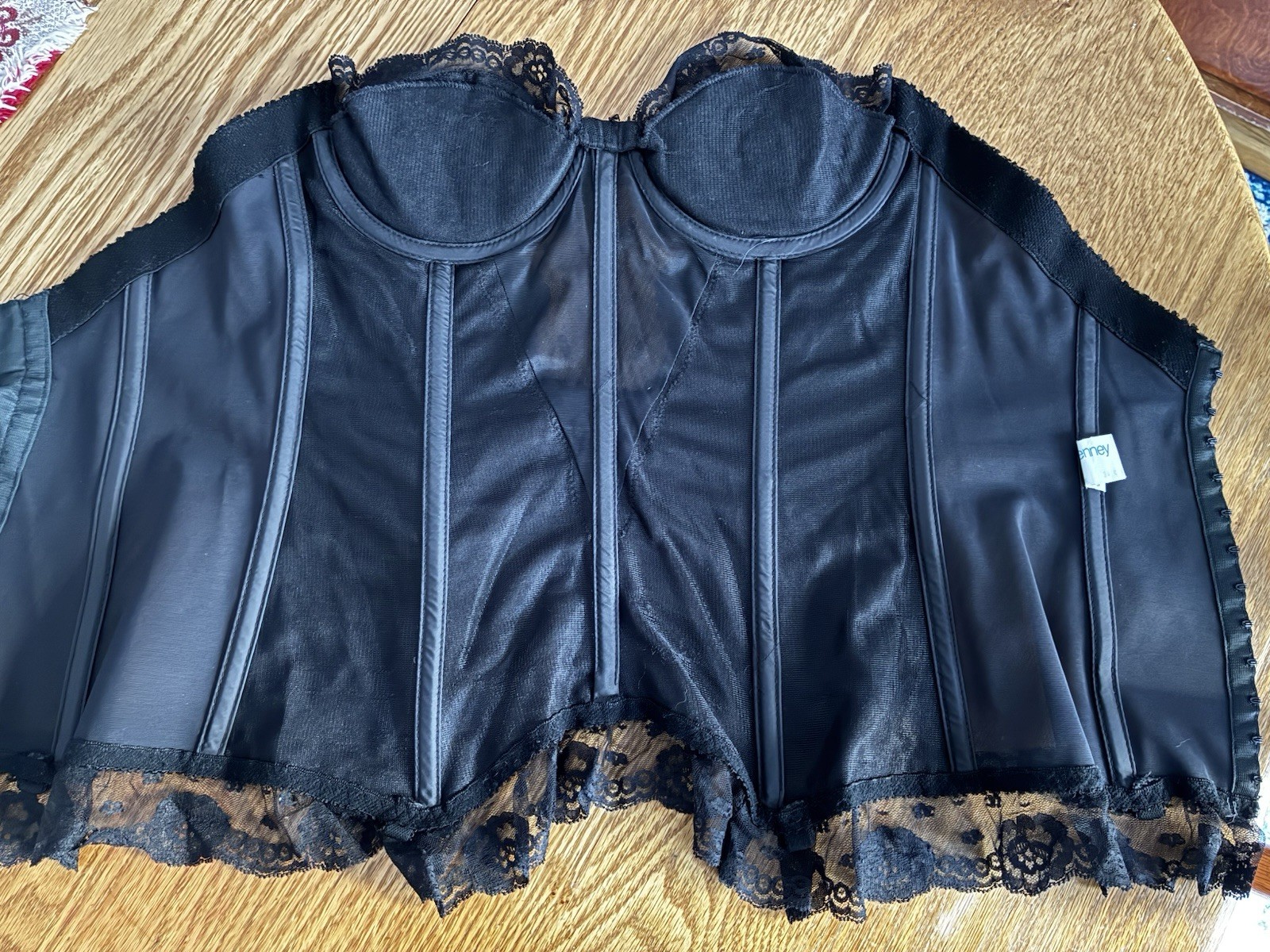 90s JC Penney Black Lace Bustier Size 34C Latch Back