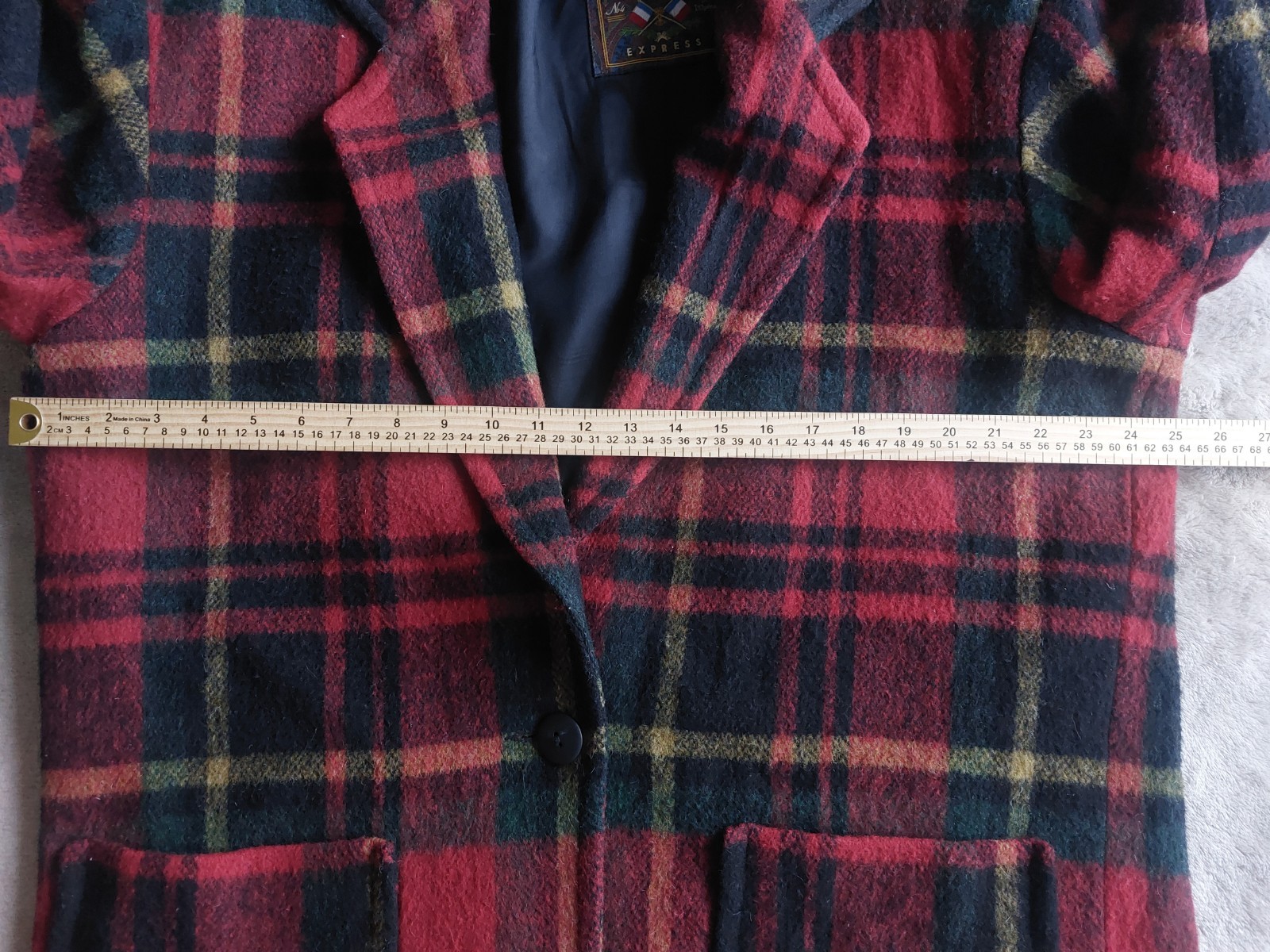 Vtg French Country Express Women’s Tartan Plaid ILGWU USA Wool Blend Coat | L