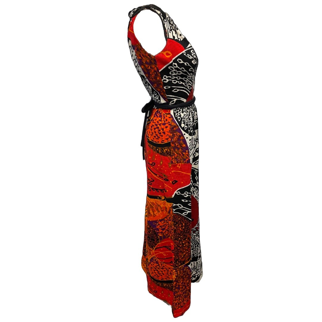 VTG 70s Donovan Galvani Psychedelic Floral Abstract High Neck Maxi Dress Size S