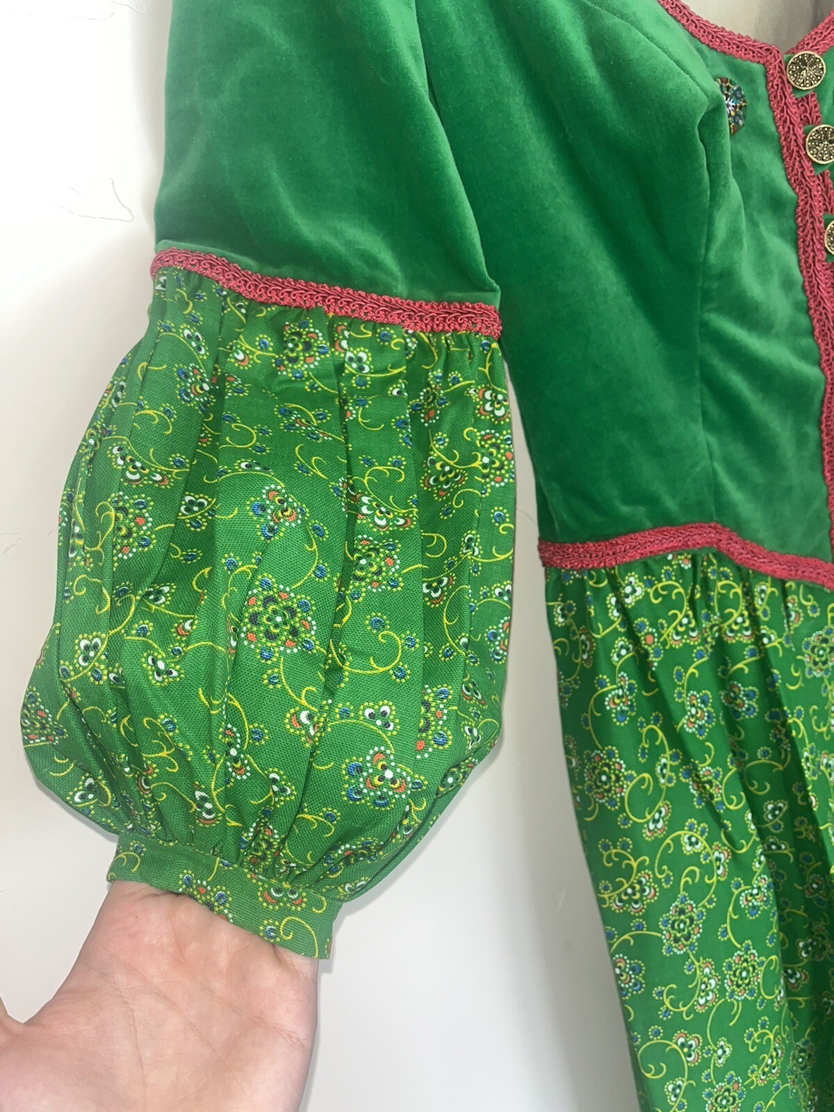1970s Jay Morley for Fern Violette Green Velvet Regal 70s Maxi Dress