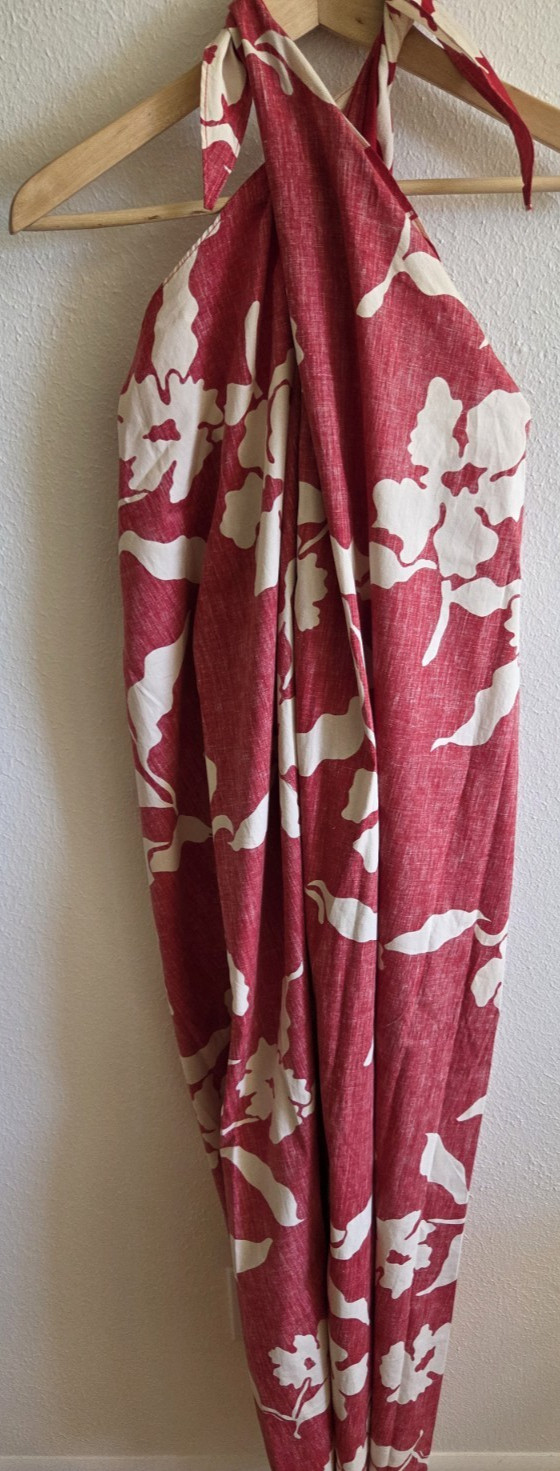 Vtg Reyn Spooner Hawaiian Dress Wrap Halter Traditional Maxi Red Flower Sm Med