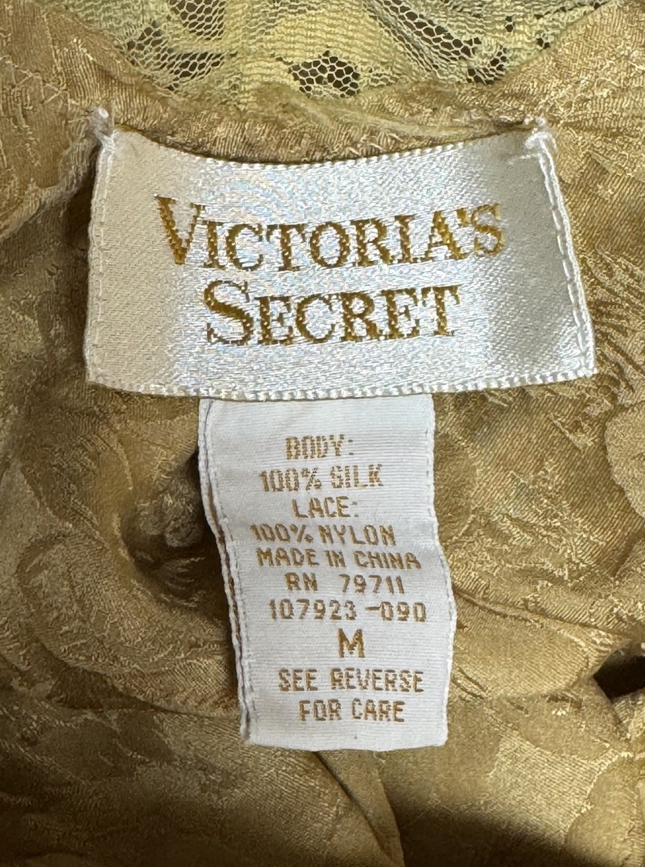 Vintage Gold Label Victorias Secret Blue 100% Silk Jacquard Sexy Teddy Nightie M