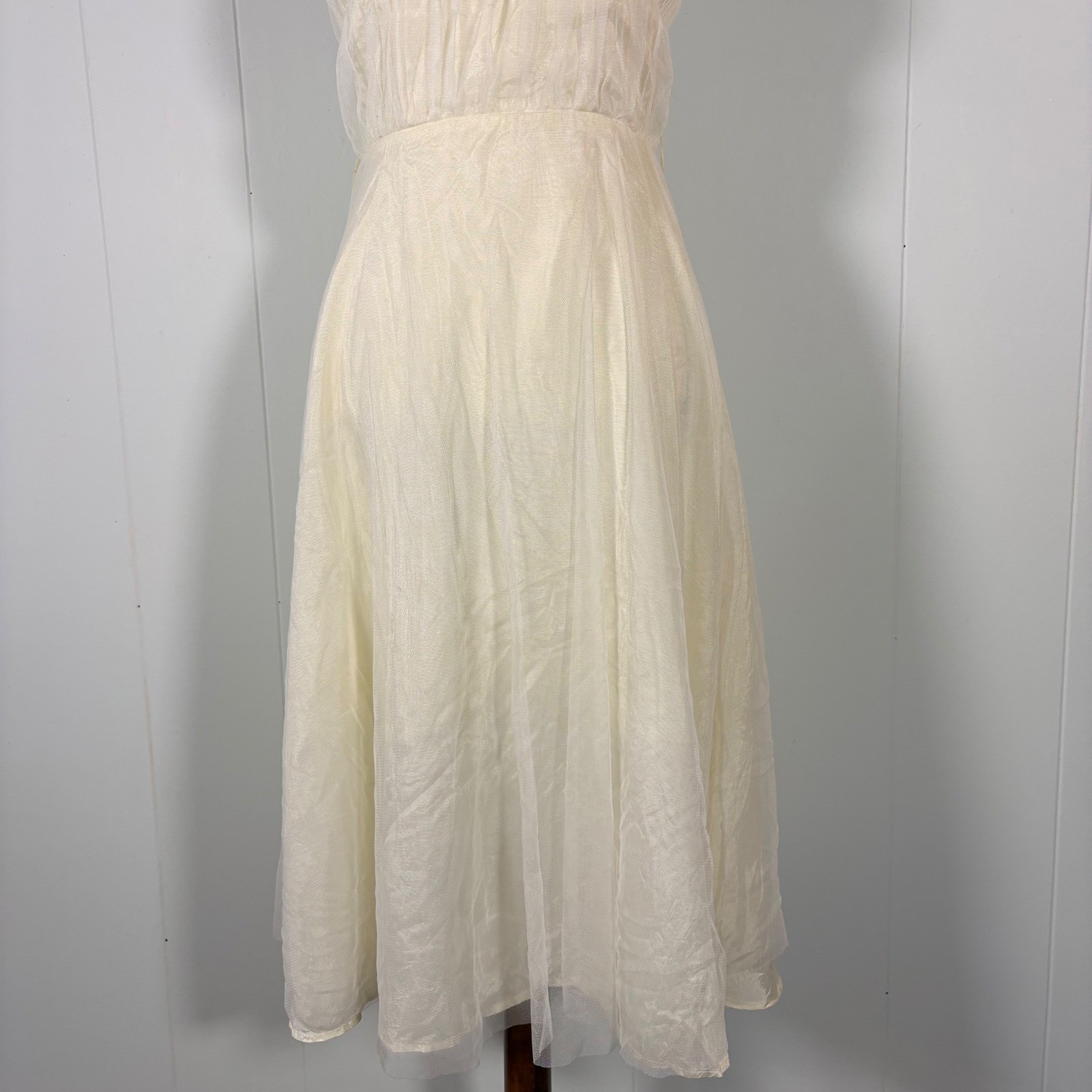 90s Y2K Cream Sweetheart A-Line Dress Women’s XS Midi Fairy Princess Angel Retro
