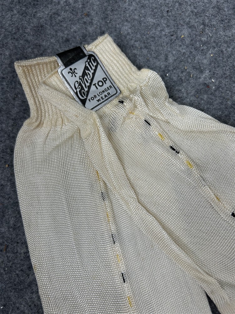 antique socks silk/rayon mens foot new/old white w/ stripe deco original 1920-40