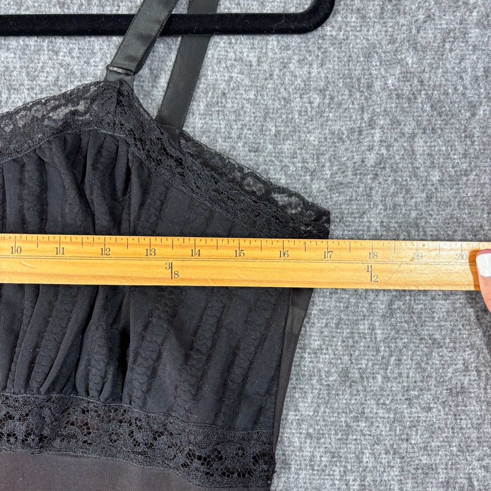 Vintage Corsage Black Nylon Tricot Full Slip Lace Trim Pleated Bodice Size 36