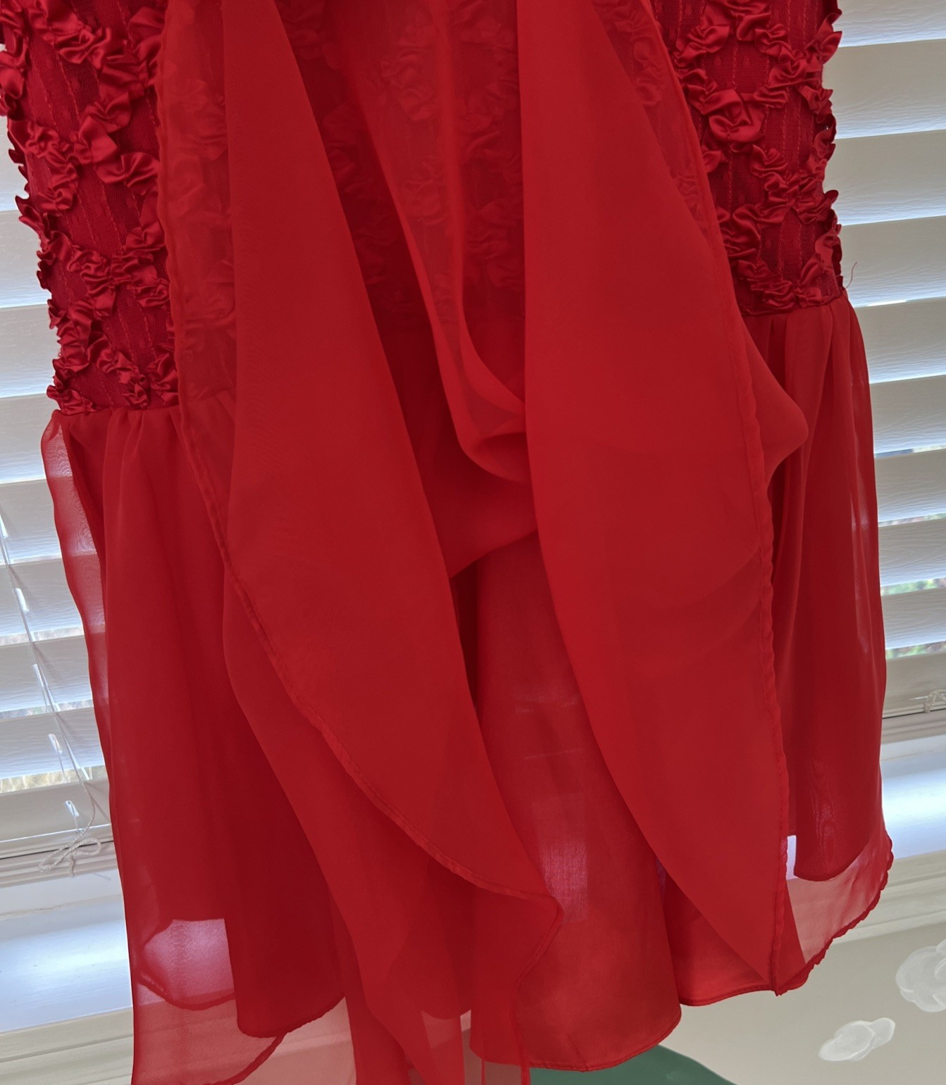 Vtg A La Carte California Hi-Lo Dress 80s Dance/Prom Ribbon/Lace Chiffon V-Back