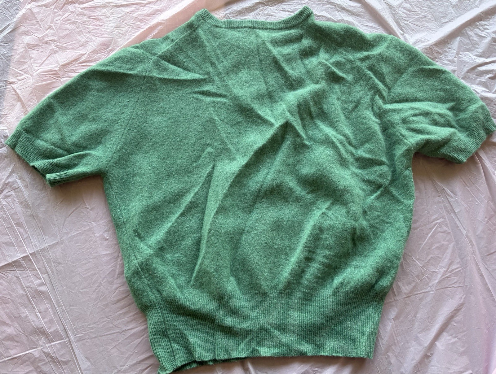 Women’s Vintage 50s Green Cashmere Blend Knit Short Sleeve Pullover Sweater Sz S