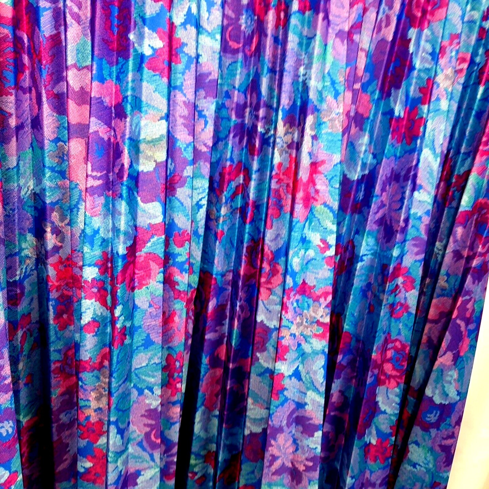 Vtg 70s Whirlaway Floral Pleated Secretary Dress Size 12 Blue Purple Secretary