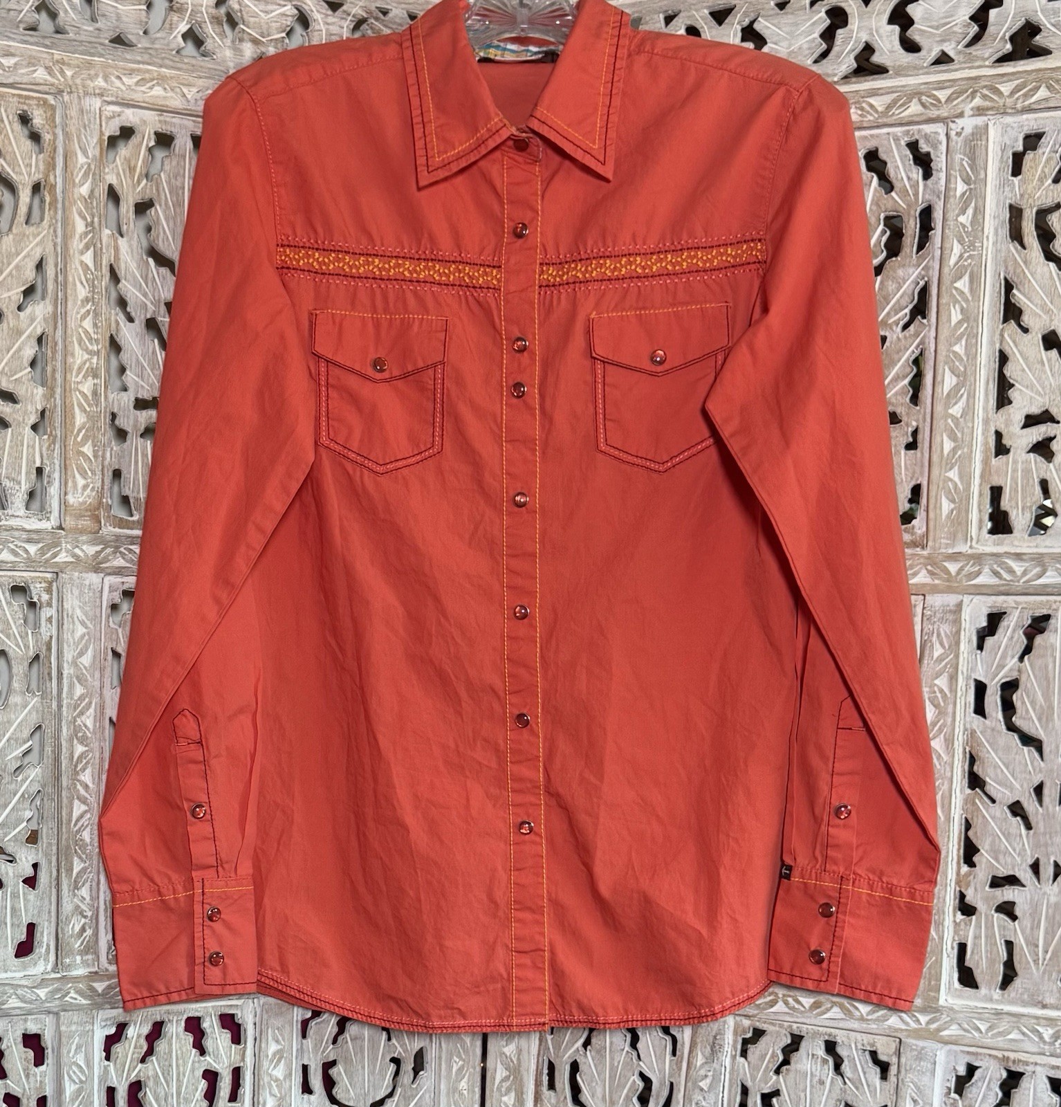 Vintage Cowgirl Up Women’s Western Shirt Pearl Snap Embroidered Rhinestones L/S