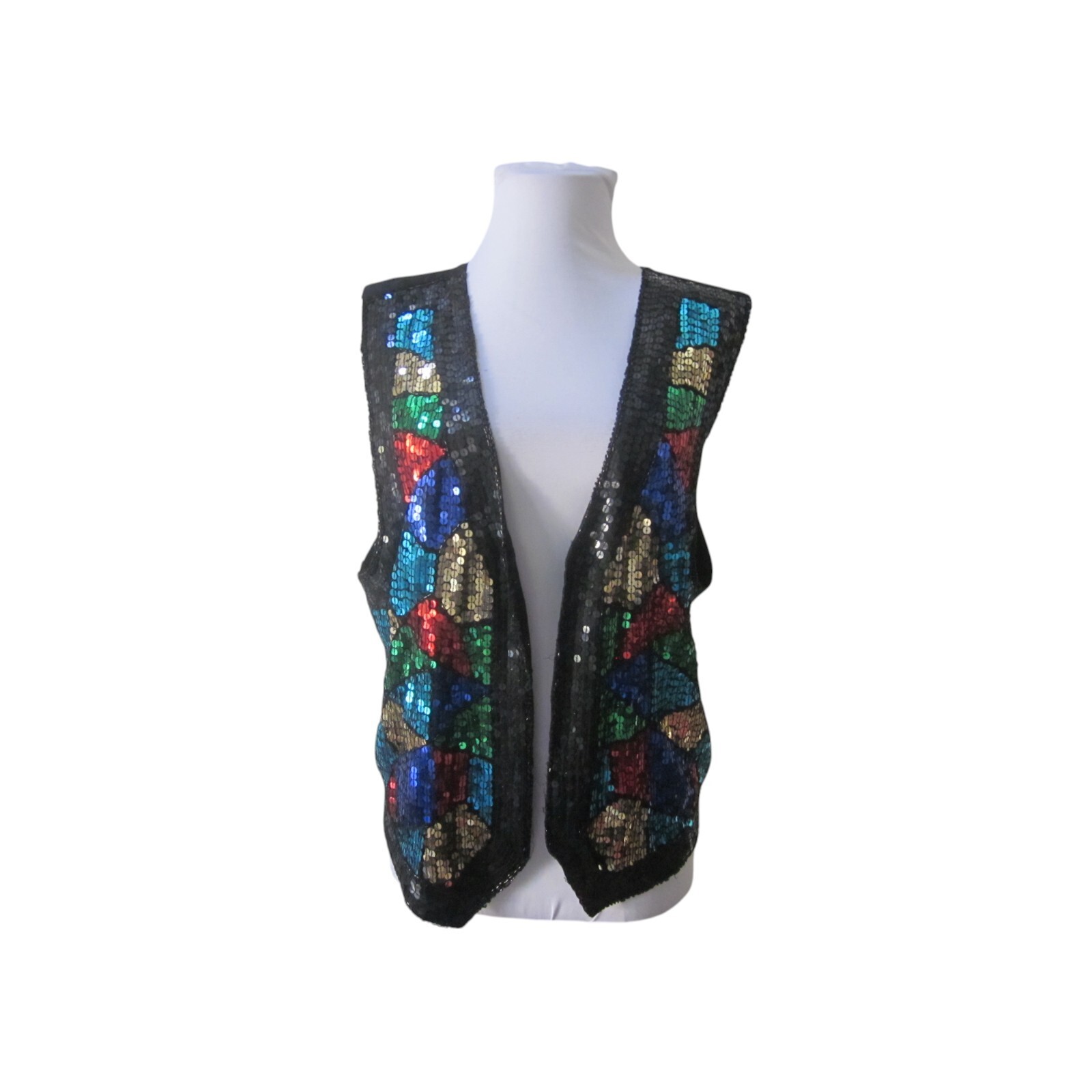 VTG AJ Silk Blend Multi-Color Heavily Sequined Vest Sz M