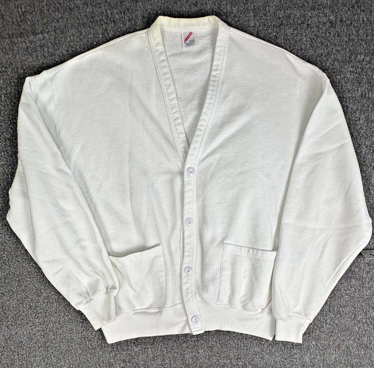 Vtg Jerzees Cardigan Women White Indian Wolf Iron On 80s