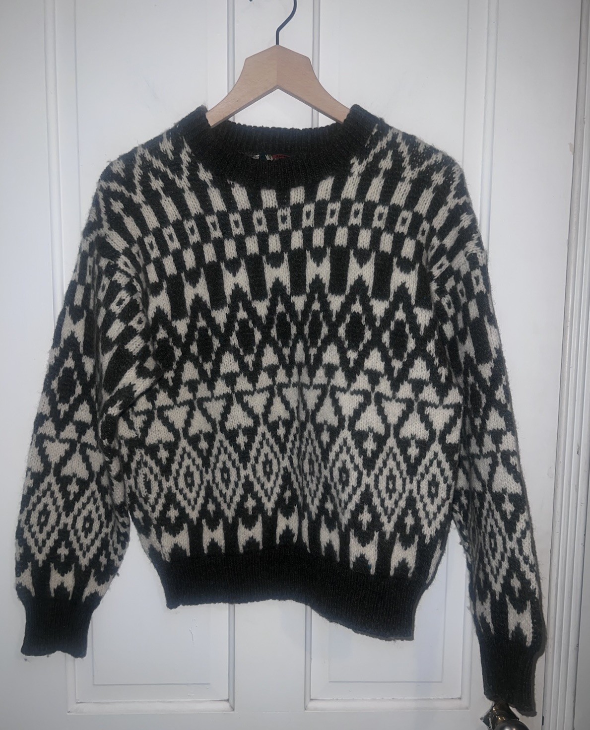 Vintage Alps 100% Pure Wool Mens L Cream FairIsle Nordic Knit excellent M