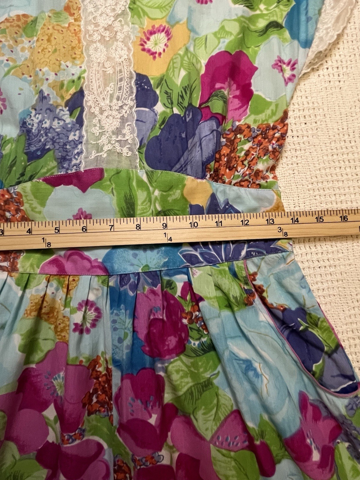 Vintage 90s Floral Cottagecore Dress Lace Trim Rayon Prairie Fairycore Boho XS S