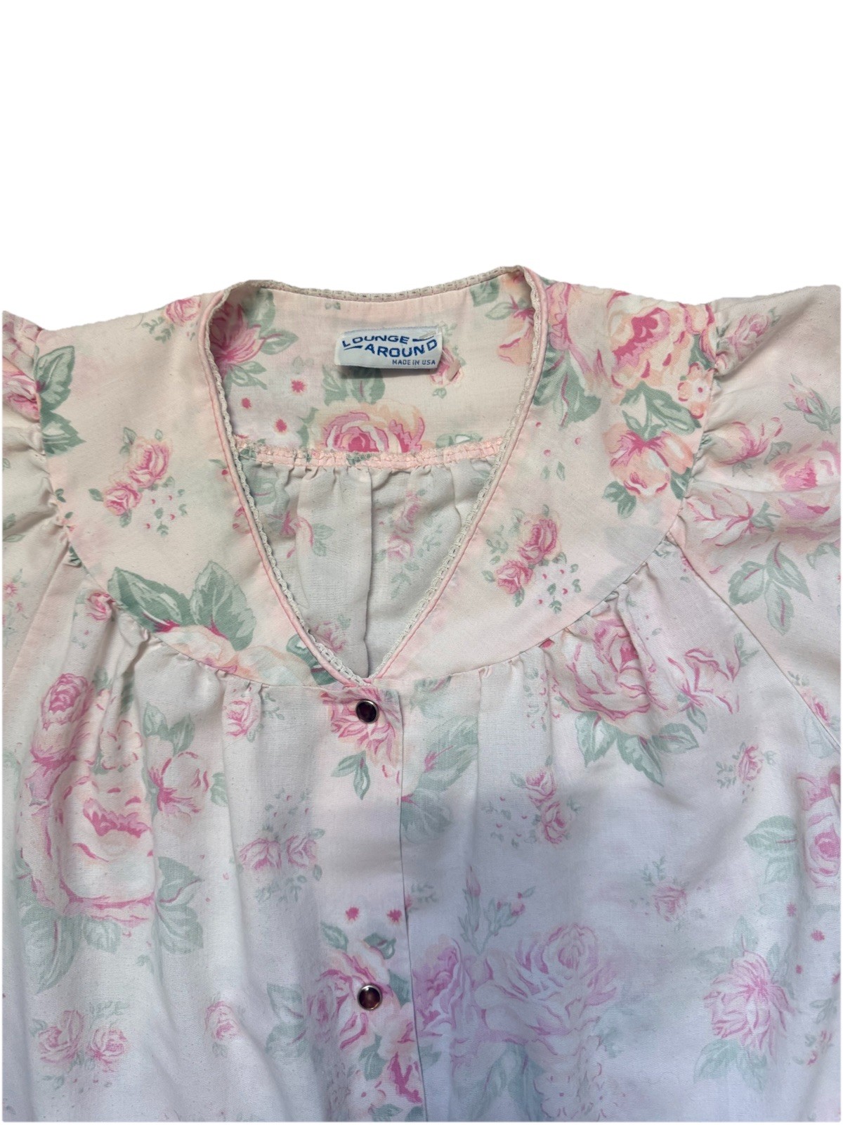 Vintage Lounge Around Floral House Coat Pink Women’s Large Cottagecore USA
