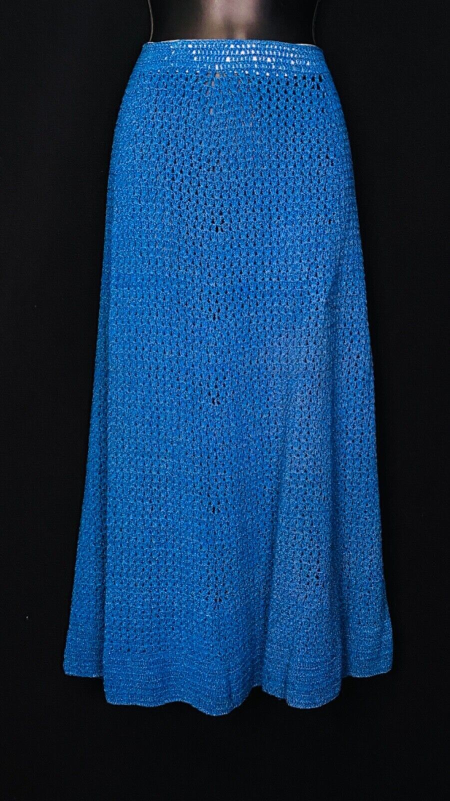 Vintage 1930s blue knit dress set, skirt long sleeve 1940s sweater outfit S M